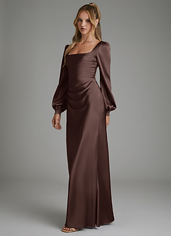 Azazie Brianna Brautjungfernkleider Meerjungfrau-Linie Korsett Stretch-Satin Kleid Ganache image5