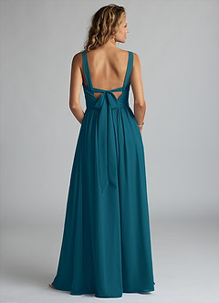 Azazie Aziza Robes de demoiselle d'honneur Robe Trapèze en Mousseline de soie Col V plissé Bleu Encre image4