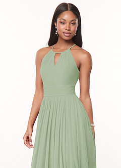Azazie Cherish Robes de demoiselle d'honneur Robe Trapèze en Mousseline de soie Plissée Vert Sauge image1