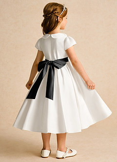 Azazie Deary Flower Girl Dresses Ivory Black A-Line Bow Cotton Dress image4