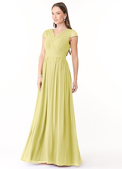 Azazie Organa Bridesmaid Dresses Lemon Sorbet A-Line Pleated Chiffon Dress image3