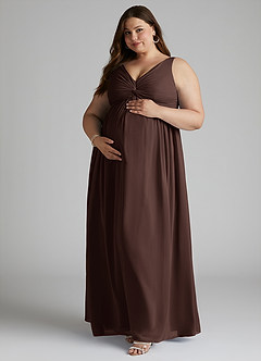 Azazie Yetta Abiti da damigella d'onore premaman Abito A-Line Arricciato con Scollo a V Chiffon Floor-Length image9