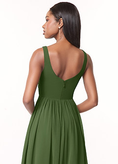 Azazie Keyla Bridesmaid Dresses Olive A-Line V-Neck Pleated Chiffon Dress image4