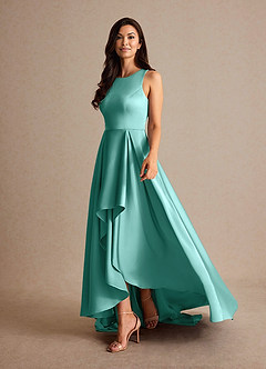 Azazie Niles Mère de la mariée Robes Robe Trapèze en Satin extensible Traînes Aqua image3