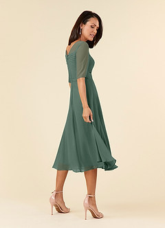 Azazie Naomi Mother of the Bride Dresses Sea Moss A-Line Boatneck Pleated Chiffon Dress image4