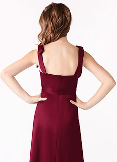 Azazie Barbara Junior Burgundy A-Line Bow Stretch Satin Dress image4