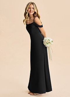 Azazie Lettie Junior A-Line Off-Shoulder Stræk satin Gulv-længde Junior brudepige Kjole image1