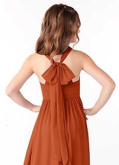 Azazie Jaylah Junior Burnt Orange A-Line Ruched Chiffon Dress image4