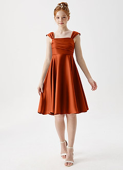 Azazie Amira Junior Paprika A-Line Pleated Stretch Satin Dress image1