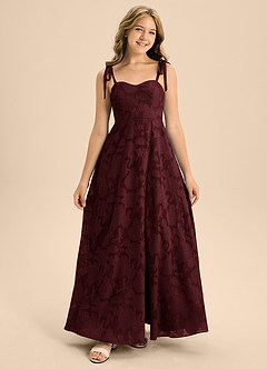 Azazie Rosey Junior Cabernet A-Line Sweetheart Neckline Floral Burnout Dress image4