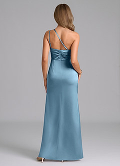 Azazie Eren Bridesmaid Dresses Steel Blue Mermaid One Shoulder Stretch Satin Dress image3