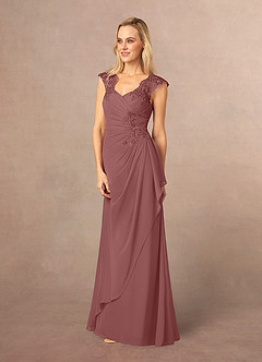Azazie Gladys Vestidos para mãe da noiva Vestir Rosa Do Deserto de Chiffon de Linha A com Renda image3