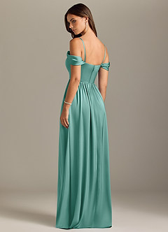 Azazie Calianna Bridesmaid Dresses Aqua A-Line Off the Shoulder Stretch Satin Convertible Dress image10
