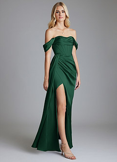 Azazie Amyra Bridesmaid Dresses Dark Green Mermaid Off the Shoulder Stretch Satin Convertible Dress image5