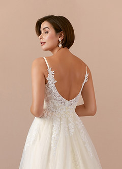 Azazie Jolene Wedding Dresses Diamond White Champagne A-Line Lace Tulle Dress image6