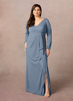 Azazie Risa Mother of the Bride Dresses Twilight Mermaid V-Neck Pleated Mesh Dress image6