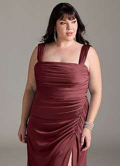 Azazie Jesaphine Robes de demoiselle d'honneur Robe Fourreau en Satin extensible Arc Merlot image12