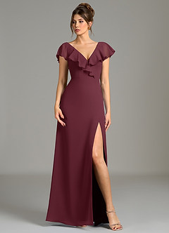 Azazie Kimmy Bridesmaid Dresses Cabernet A-Line Ruched Chiffon Dress image1