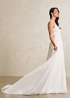 Azazie Ramona Final Sale Diamond White A-Line Scoop Sequins Chiffon Dress image4