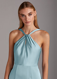 Azazie Elana Final Sale Moody Blue Mermaid Side Slit Stretch Satin Dress image6