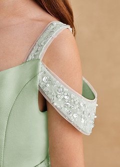 Azazie Judi Jurken voor bloemenmeisjes A-Lijn Jurk van Mat Satijn Stoffige Salie image5