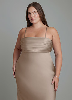 Azazie Saylor Vestidos de damas de honor Vestido Gris Pardo de Satén Elástico de Corte Sirena con Palabra de honor image7
