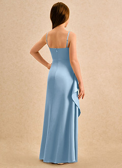 Azazie Cannoli Girls Formal Flower Girl Dresses Powder Blue A-Line Pleated Stretch Satin Dress image2