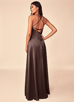 Azazie Mei Abiti da Damigella Abito A-Line in Raso Elasticizzato con Scollo a V Ganache image2