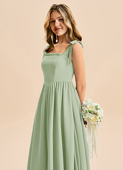 Azazie Delia Junior Abito A-Line in Chiffon Fiocco Verde Salvia image7