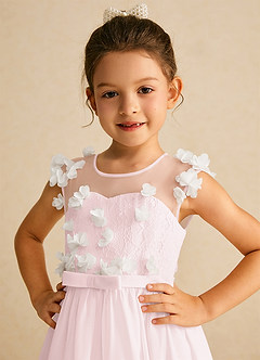 Azazie Arlo Flower Girl Dresses Blushing Pink Ivory A-Line Bow Chiffon Dress image2