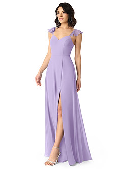 Azazie Everett Bridesmaid Dresses Lilac A-Line V-neck Ruched Chiffon Dress image3