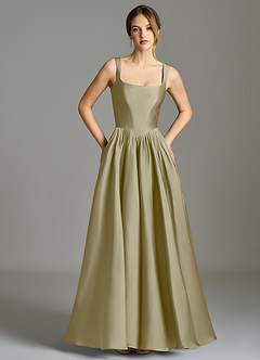 Azazie Verina Bridesmaid Dresses Moss Green A-Line Pleated Stretch Satin Dress image3