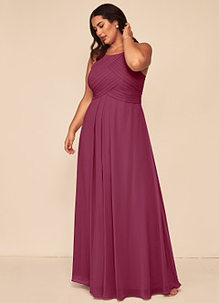 Azazie Ginger Bridesmaid Dresses Mulberry A-Line Halter Pleated Chiffon Dress image12