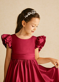 Azazie Piglette Flower Girl Dresses Scarlet A-Line Bow Matte Satin Dress image3