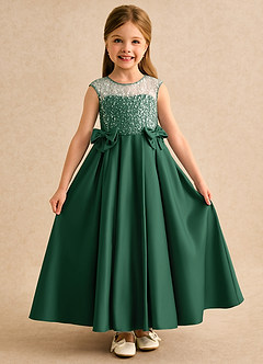 Azazie Candy Girl Final Sale Dark Green Ball-Gown Bow Matte Satin Dress image1