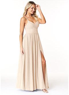 Azazie Dominic Bridesmaid Dresses White Alabaster A-Line V-Neck Pleated Chiffon Dress image4