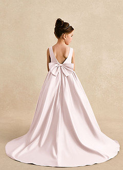 Azazie Mimia Flower Girl Dresses Blushing Pink A-Line Bow Matte Satin Dress image2