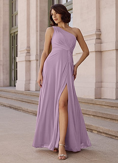 Azazie Brooke Abiti da Damigella Abito A-Line in Chiffon Monospalla Glicine image2