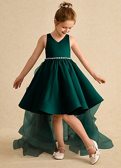 Azazie Julietta Flower Girl Dresses Pine Ball-Gown Convertible Tulle Dress image5