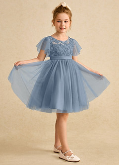 Azazie Queenie Flower Girl Dresses Dusty Blue A-Line Lace Dress image5
