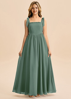 Azazie Delia Junior Abito A-Line in Chiffon Fiocco Eucalipto image5