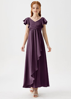 Azazie Omari Junior Plum A-Line Pleated Stretch Satin Dress image5