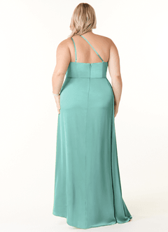 Azazie Maron Bridesmaid Dresses Aqua A-Line One Shoulder Stretch Satin Dress image8