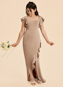Azazie Demi Junior Robe Sirène en Satin extensible Arc Taupe image3