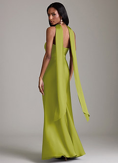 Azazie Saylor Vestidos de damas de honor Vestido de Hierba De Limón de Satén Elástico de Corte Sirena con Sin tirantes image8