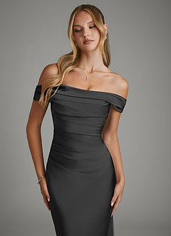 Azazie Hayden At-home Try On Dresses Black Mermaid Corset Stretch Satin Dress image6