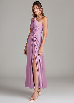 Azazie Brooke Robes de demoiselle d'honneur Robe Trapèze en Satin extensible Une épaule Glycine image5