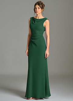 Azazie Kieryn Brautjungfernkleider Meerjungfrau-Linie Plissee Chiffon Kleid Dunkelgrün image3