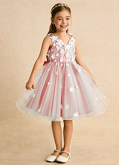 Azazie Junebug vestidos de niña de las flores Vestido de Marfil Coral de Tul de Princesa con Encaje image5