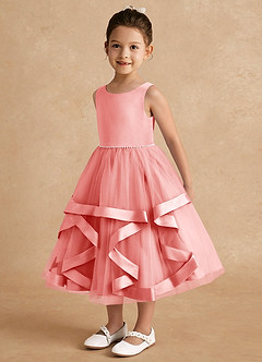 Azazie Posy Flower Girl Dresses Coral A-Line Beaded Tulle Dress image3